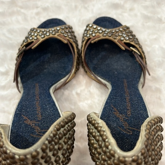 Giuseppe Zanotti Rhinestone Studded Bronze And Brown w Denim Insole Sandals 6.5 - Picture 10 of 12